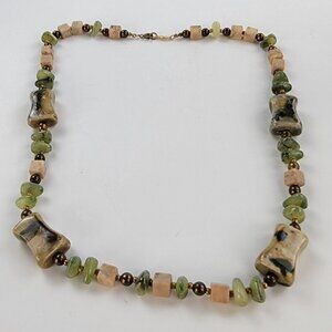 Vintage Porcelain Beaded Statement Necklace Multicolor Signed Freirich 25” In Ve